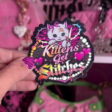 Load and play video in Gallery viewer, Kittens Get Stitches Mcbling Kitty Cat Holo Sticker
